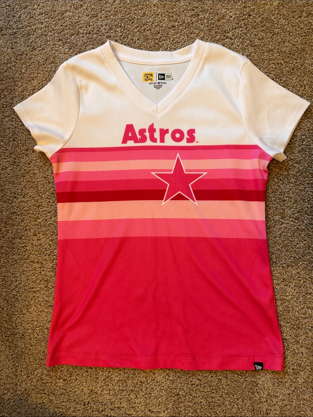 New Era Astros Girls Pink Gradient V-Neck Tee